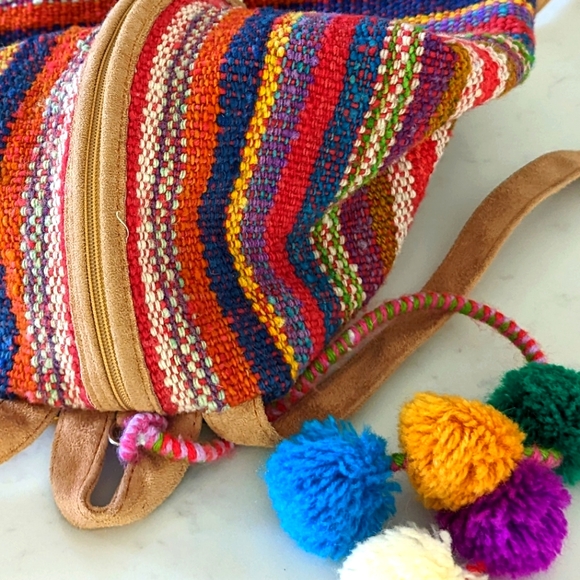 Rasta Moda Multicolor Woven Sack Backpack with Leather Bottom, Trim, & S… - Picture 8 of 14